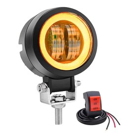 Biqing Motorcycle Fog Light, Cut Line, 2 Colors, White and Yellow, LED, IP68 Waterproof, Bike Auxiliary Light, Lifespan of 50,000 Hours, Equipped with 3-Wire Switch