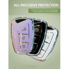 TECART Key Case Cover Fit for Hyundai Santa Fe Azera Equus Soft TPU Keychain Key Case Keyshell Accessories 3 Button Black B