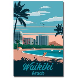 Waikiki Honolulu Hawaii Vintage Travel Art Refrigerator Magnet Size 2.5" x 3.7"