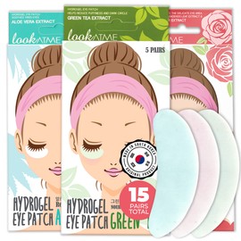 Eye Mask for Puffiness - Under Eye Patches for Dark Circles - Korean Under Eye Mask Patches for Puffy Eyes - Eye Gel Pads Depuffing Eye Brightener with Green Tea, Aloe Vera, Rose, Caffeine, Hydrogel & Collagen (15 Pairs)