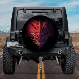 IBILIU Dragon Face Spare Tire Cover,Cool Red Animal Head Black Tire Cover Wheel Protectors Weatherproof Universal Fit for Cars Trailer RV SUV Camper Truck - 15 Inch
