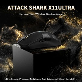 ATTACK SHARK X11 Ultra Carbon Fiber Wireless Gaming Mouse,8K Polling, PAW3950MAX Gaming Sensor,63g Ultra-Lightweight,Nordic 54L15 MCU Chip,Wired/BT/2.4Ghz with RGB Coiled Cable-Black&Griptape