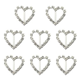 UUYYEO 10 Pcs Rhinestone Crystal Buckle Invitation Ribbon Slider Webbing Adjuster Slider for Wedding Party Heart