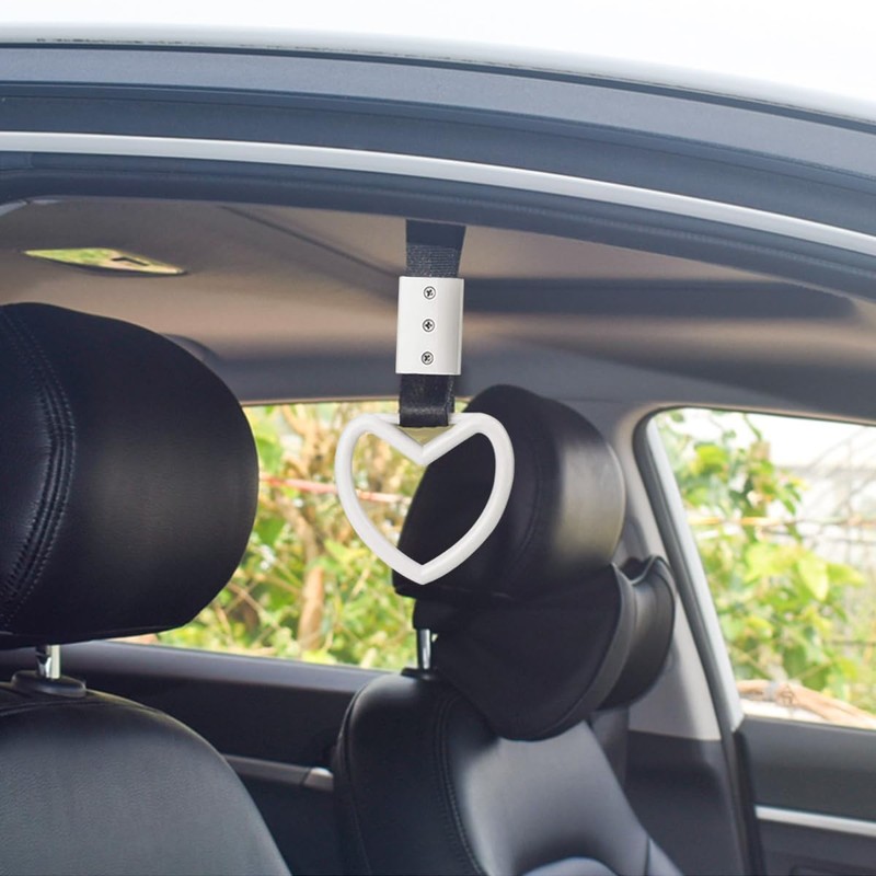 2PCS Heart-Shaped Car Handle Straps, Auto GRAP Handle Warning Pull