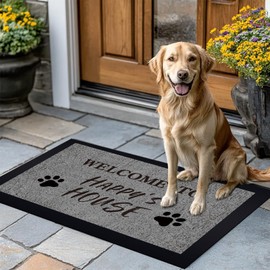 lulualways Non-Slip Outdoor Door Mats，Stain and Fade Resistant, Durable Rubber, Low Profile Door Mat, Shoe Scraper, Welcome Mats for Entry, 29.5x17.7 (Paw Print)