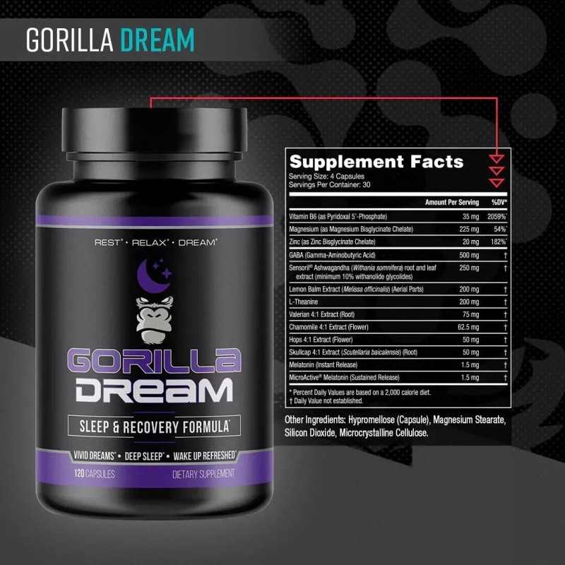 Gorilla Dream Deep REM Sleep & Recovery Formula 120 Capsules