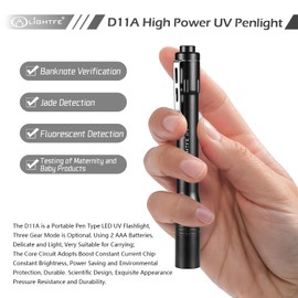 LIGHTFE Black Light D11A 395nm UV Flashlight with LG LED Source, Max.3000mW Power Output for UV Glue Curing, Rock and Mineral Detection, Pet Urine Detector