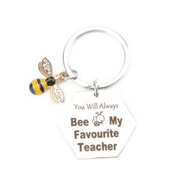 Hexagonal Metal Keychain with Bee Pendant, Cute Congratulations Gift for Women, Teachers and Friends, A Unique Key Ring for Thank You, Teachers Day, Or Birthday Presents for Mum, And Special Friends