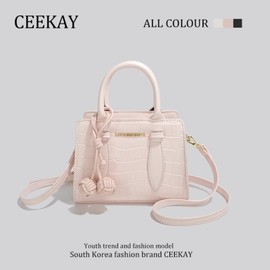 CEEKAY Women's Shoulder Bag, Pochette, One-Shoulder Handbag, Women's Bag, Crossbody Bag, Lightweight, Zippered, Smaller, Mini Bag, Square Crocodile Pattern, PU Leather, Pink, Pink