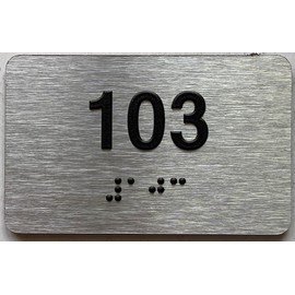 Apartment number 100 sign - Unit number 100 SIGN / Suite 100 sign comes with Raised letters & Grade 2 Braille - Includes Red Adhesive pad for Easy Installation (2.5" W x 4" H,Brushed Aluminum/silver, Tacticle Sign) - The park Ave Line (Apt 103)