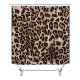 Camille&Andrew 4PCS Brown Leopard Print Shower Curtain Set, African Wild Animal Wildlife Safari Animal Skin Cheetah Print Bathroom Decor, Waterproof Fabric Shower Curtain, Non-slip Bath Mat Toilet Rug