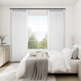 Topfinel Beige White Pinch Pleat Linen Curtains for Bedroom 90 Inches Long 2 Panel Set,Light Filtering Semi Sheer Privacy Bright Bohemian Gothic Decor Floor Length Curtains for Living Room 90 Length