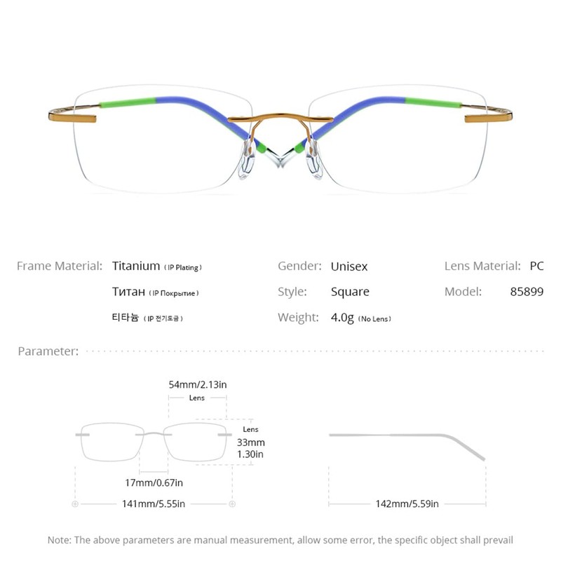 FONEX Titanium Glasses Frame,Rimless Frameless Optical Eyewear Eyeglasses for Men