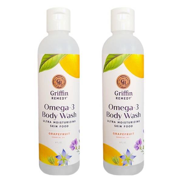 Griffin Remedy Omega - 3 Body Wash - Grapefruit Essential Oils and Organic MSM, Creamy, Moisturizing, All-Natural, Paraben-Free, Sulfate-Free 8 fl oz (Pack of 2)