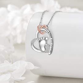 VONALA Mother To Be Necklace 925 Sterling Silver Footprint Heart Necklace Pregnancy Presents for New Mother Maternity Jewellery Gifts for Women