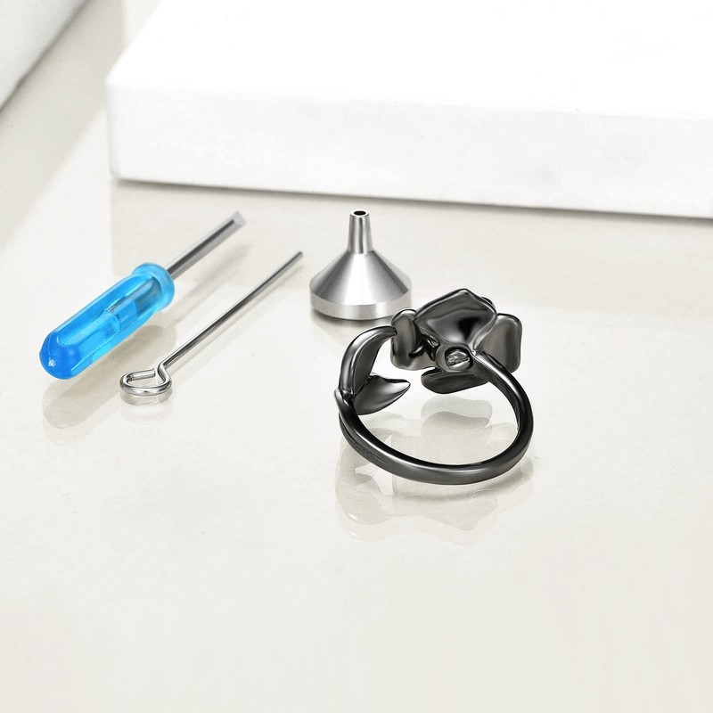 AOBOCO Rose Urn Rings for Women Sterling Silver Black Rose