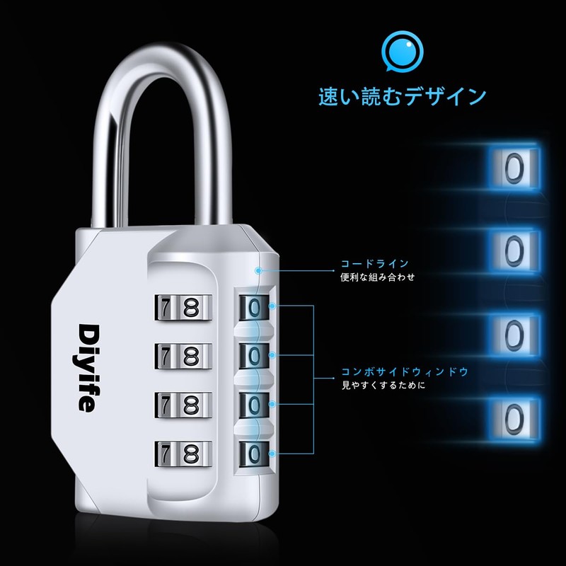 Diyife Padlock, Dial, Key, Combination Lock, 4 Digit Combination Lock,