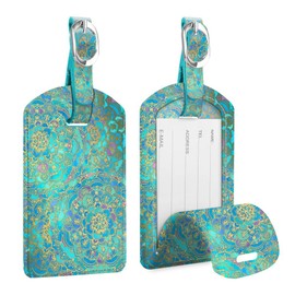 [Pack of 2] Fintie Faux Leather Luggage Tag ID Tag with Address Tag Name Plate for Travel Bag Suitcase Jade