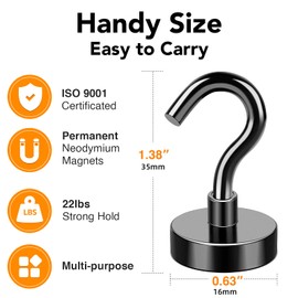MIKEDE Magnetic Hooks, 28Lbs+ Strong Neodymium Black Magnet Hook for Hanging, Heavy Duty Magnetic Hooks Classroom Must Have, Magnet with Hooks for Home, Kitchen, Workplace, School - Pack of 300