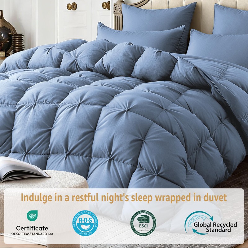 DREAMHOUR Pinch Pleat Goose Down Comforter King Size 106x 90，All