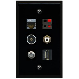 RiteAV CAT7 Coax HDMI RCA White Speaker TOSLINK Flat/Solid Wall Plate [Black]