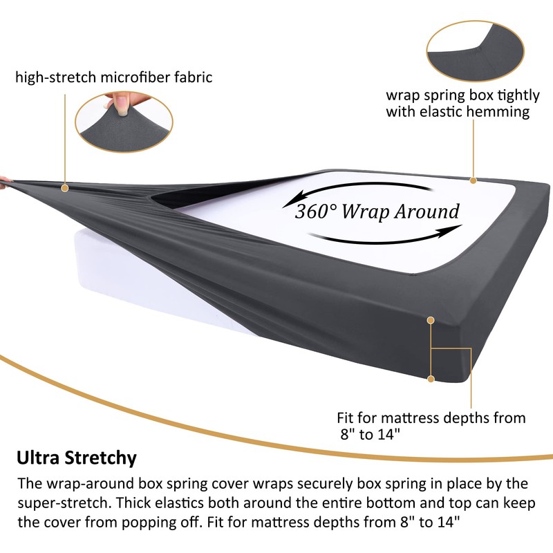 PiccoCasa Box Spring Cover Stretchy Fabric Wrap Around 4 Sides