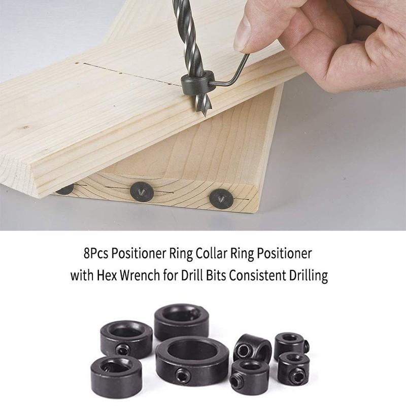 Depth Stop Rings Set, 8 Pieces Drill Depth Stop Collar