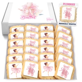 Ballerina Dancer Ballet Individually Wrapped Printed Cookies 24 Pack Bulk Pink Bow