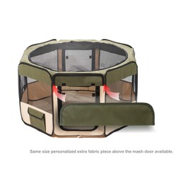 Pawer 45”×24” 8-Panel Foldable Pet Playpen, Olive+Beige, Personalize Embroidery Extra Fabric Piece Available, for Cat/Dog/Puppy, 600D Oxford Cloth Portable Indoor & Outdoor Kennel with Carry Bag