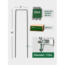 GROWNEER 20 Pack Landscape Staples 6 Inch 11 Gauge Heavy Duty Hot-Dip Galvanized Steel Garden Stakes U-Shaped Weed Barrier Spikes Metal Ground Pins for Lawn and Yard Landscaping
