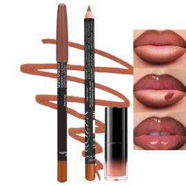 Matte Liquid Lipstick Lip Gloss & Liner Set, Velvety Nude Color, Nude Brown, Plumping Lip Liner and Moisturising Butter Gloss, Waterproof Make Up Set