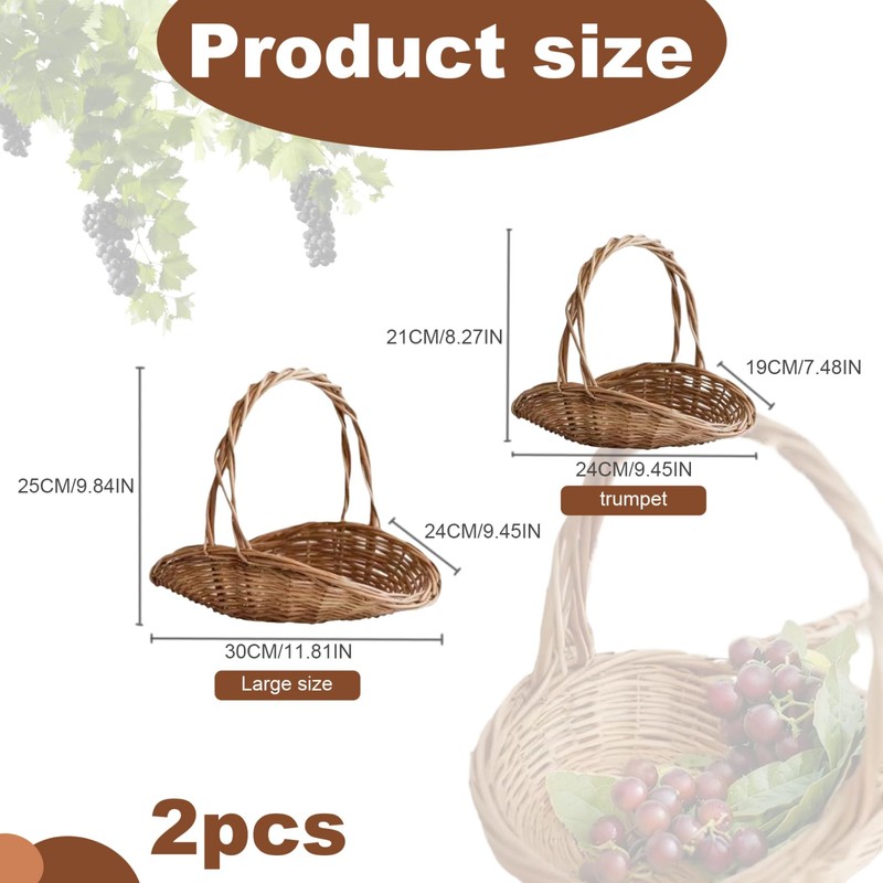 Wicker Basket With Handle 2PCS Garden Basket for Gathering Vegetables