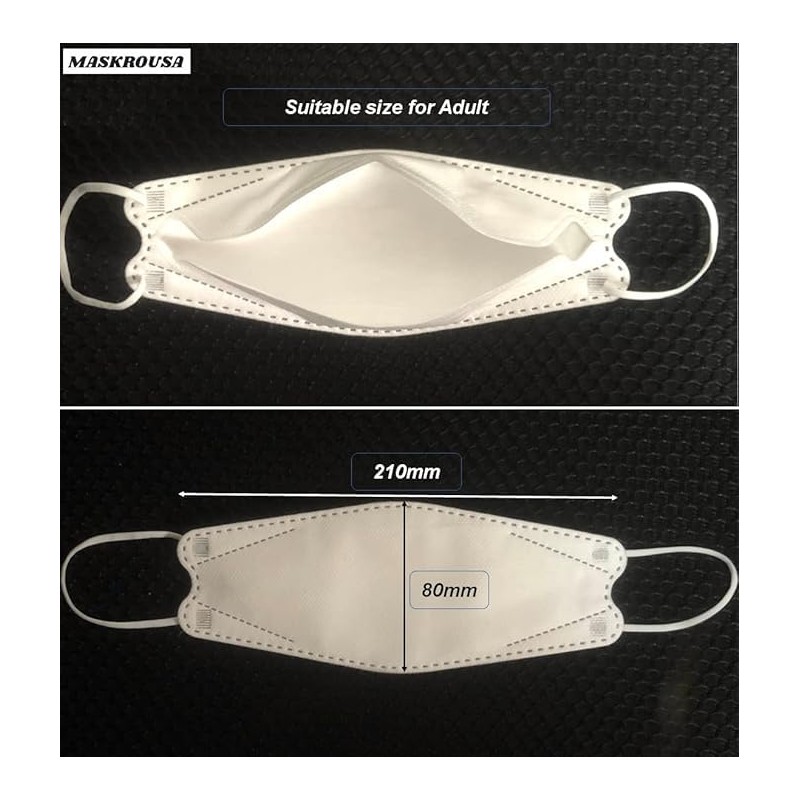 KF94 Face Mask, 4-Layer Protection, Large Size, White, 30 Pack,