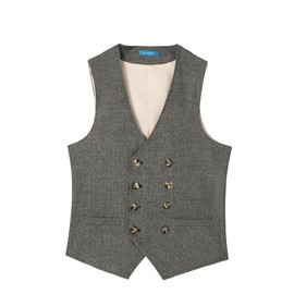 SevenBoy Men's Tweed Dress Vest Double Breasted Wool Suit Vest Vintage Waistcoat For Wedding(Coffee,XL)