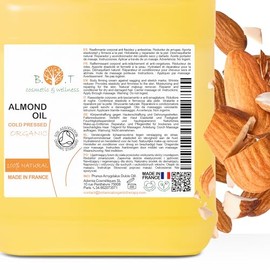 Organic Almond Oil, Pure, Cold Pressed, Natural, Cosmetic Massage Oil, Hair and Beard Oil, Body Oil, Anti-Wrinkle Face Oil, Stretch Marks, Nails, Almond Oil Baby, Scalp Oil - 2000 ml