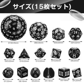 ESJNNK D3-D100 Polyhedral Dice Set 15 Pieces Hundred Dice Spherical RPG Dice Set Dice Dice Dice Magic Tricks Table Games Board Games Party Supplies (Black)