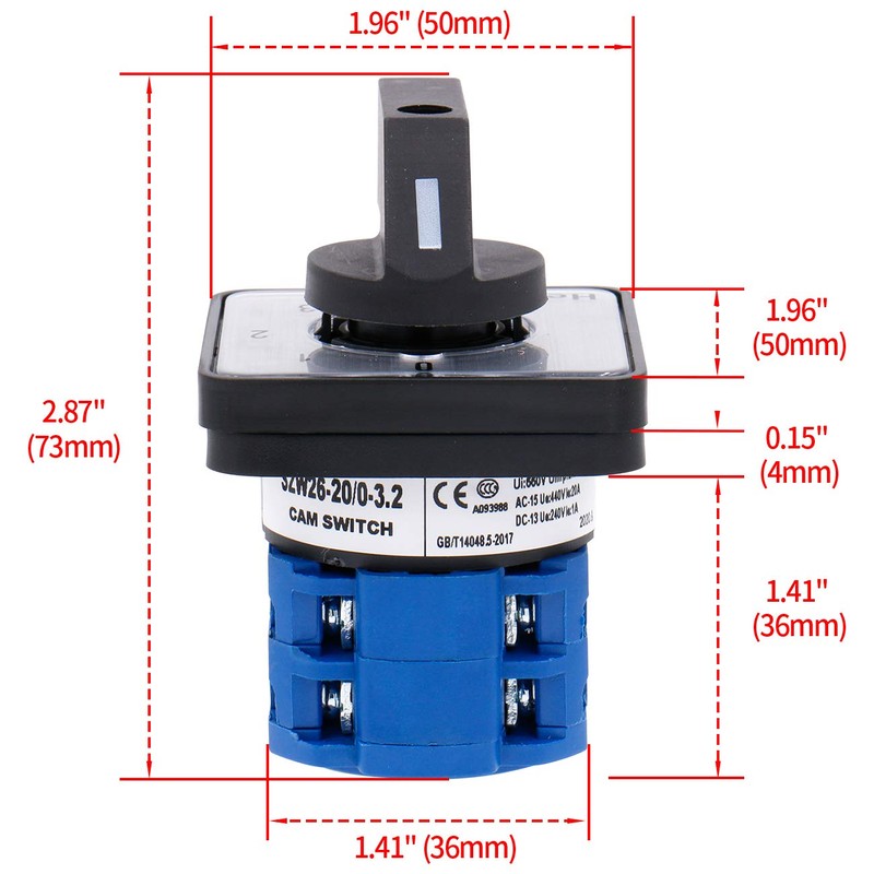 Heschen Universal Rotary Cam Selector Changover Switch, SZW26-20/0-3.2, 660V 20A,
