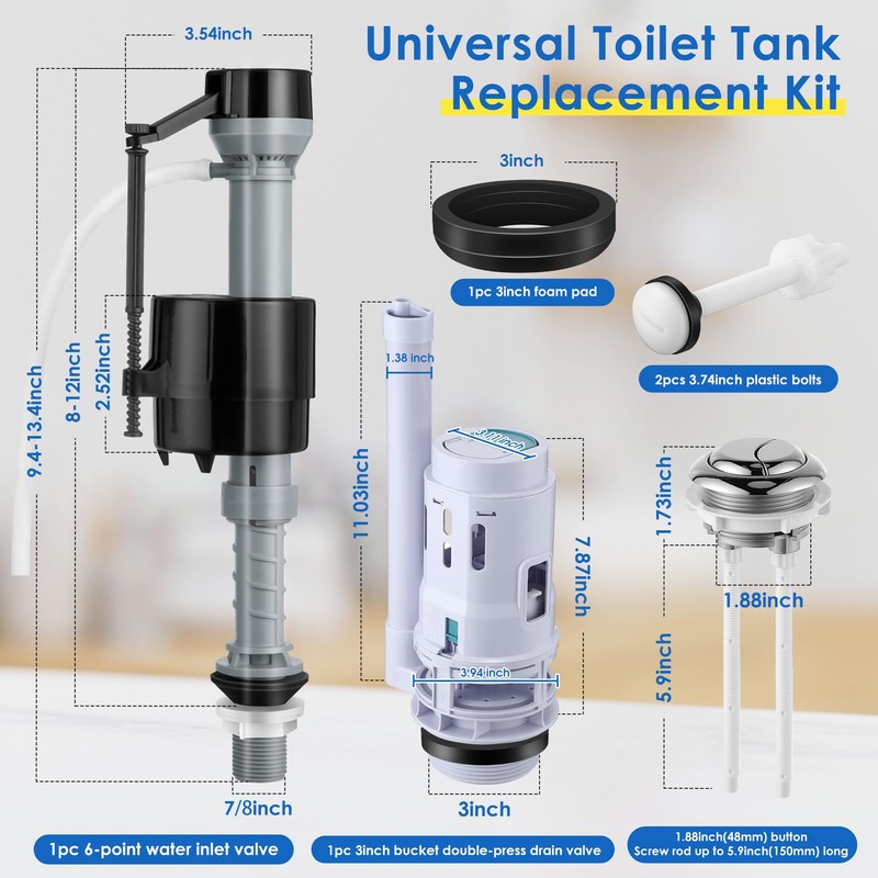 Saillong 1 Pack 3 Inch Universal Toilet Tank Replacement Kit,