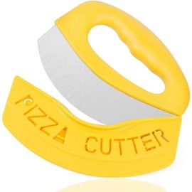 Pizza Cutter, Pizza Knife Sharp Stainless Steel Blade, Easy to Clean and Safe Slicer with Cover for Pizza Lovers (Yellow)
