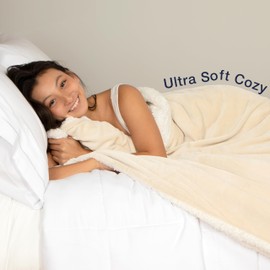 CASUAL LIVING 32600 Twin-Twin XL Plush Reversible Bed Blanket Home and Hotel Luxury Premium Collection Machine Washable Easy Care Warm Fluffy Bedding Blankets, Twin, Beige
