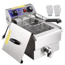 WeChef Commercial Deep Fryer 11.7L Stainless Steel Basket Single Tank Timer Drain Electric Countertop Restaurant Fryer
