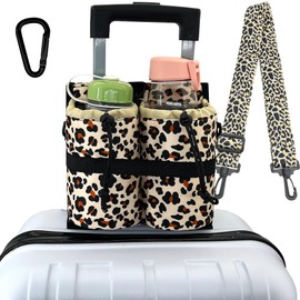 GuirCygne Travel Cup Holder for Luggage – Robust Reliable, Secure Convenient, 2-Cup Capacity, Fit Most Roll-on Suitcases, Heavy-Duty Waterproof Easy to Install, Perfect for Frequent Travelers Leopard