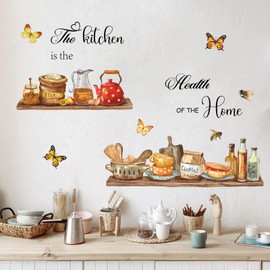 Tanlaby Kitchen Tableware Teapot Wall Sticker Kitchen Tableware Wall Sticker The Kitchen is the Health of the House Word Saying Peel and Stick Wall Sticker for Kitchen Dining Room Wall Decor