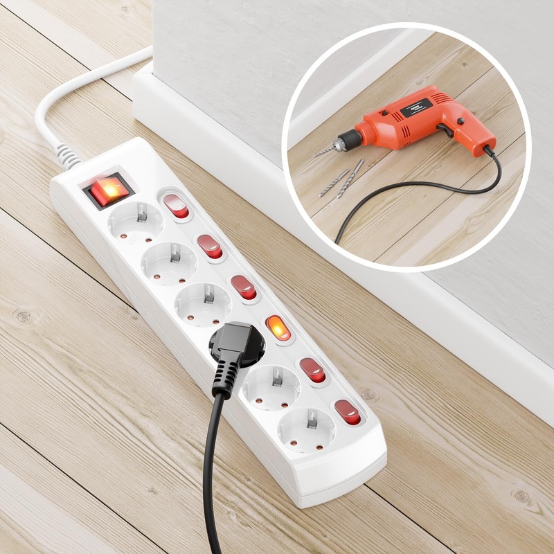deleyCON 6-Way Power Strip Individually Switchable 1.4 m Cable (6