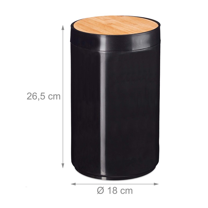 Relaxdays Cosmetic Bin, Bamboo Swing Lid, Modern Bathroom Bin, Plastic,