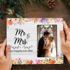 DIMSEOIUS Mr & Mrs Wedding Picture Frame, Marriage License Gifts for Newlyweds, Couple Picture Frames Fits 4x6 Photo