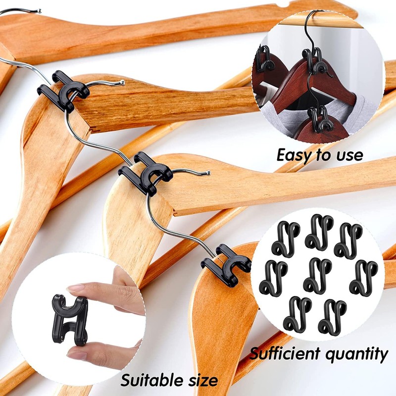 50 Pcs Mini Clothes Hanger Connector Hooks Black Heavy Duty