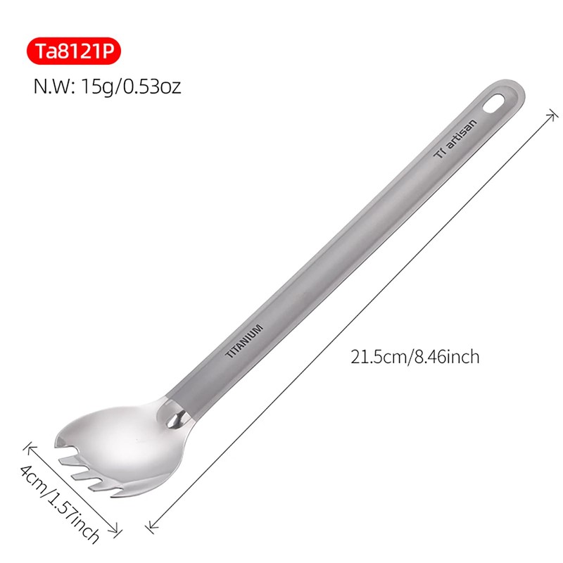 Titanium Spork or Long Handle Spoon Camping Utensils 8.5 in