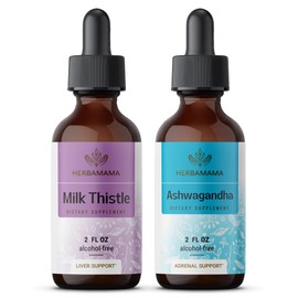 HERBAMAMA HERBAMAMA Herbal Liquid Drops Kit - Bundle of Milk Thistle Extract & Ashwagandha Root Tincture 2 fl oz - Vegan, Non-GMO, Sugar & Alcohol-Free - 2 Pack