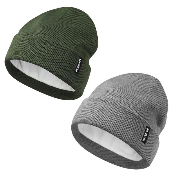 ECOSUMA Infant Winter Hat 6-12,12-36 Months Army Green/Gray 2 Pack